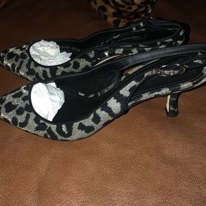 Dolce Gabbana Silver Black Leopard Slingback Pumps Shoes, Women's